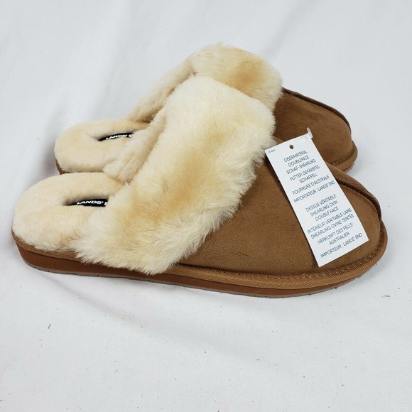 Lands' End Shoes Lands End Suede Shearling Fur Scuff Slippers New Poshmark